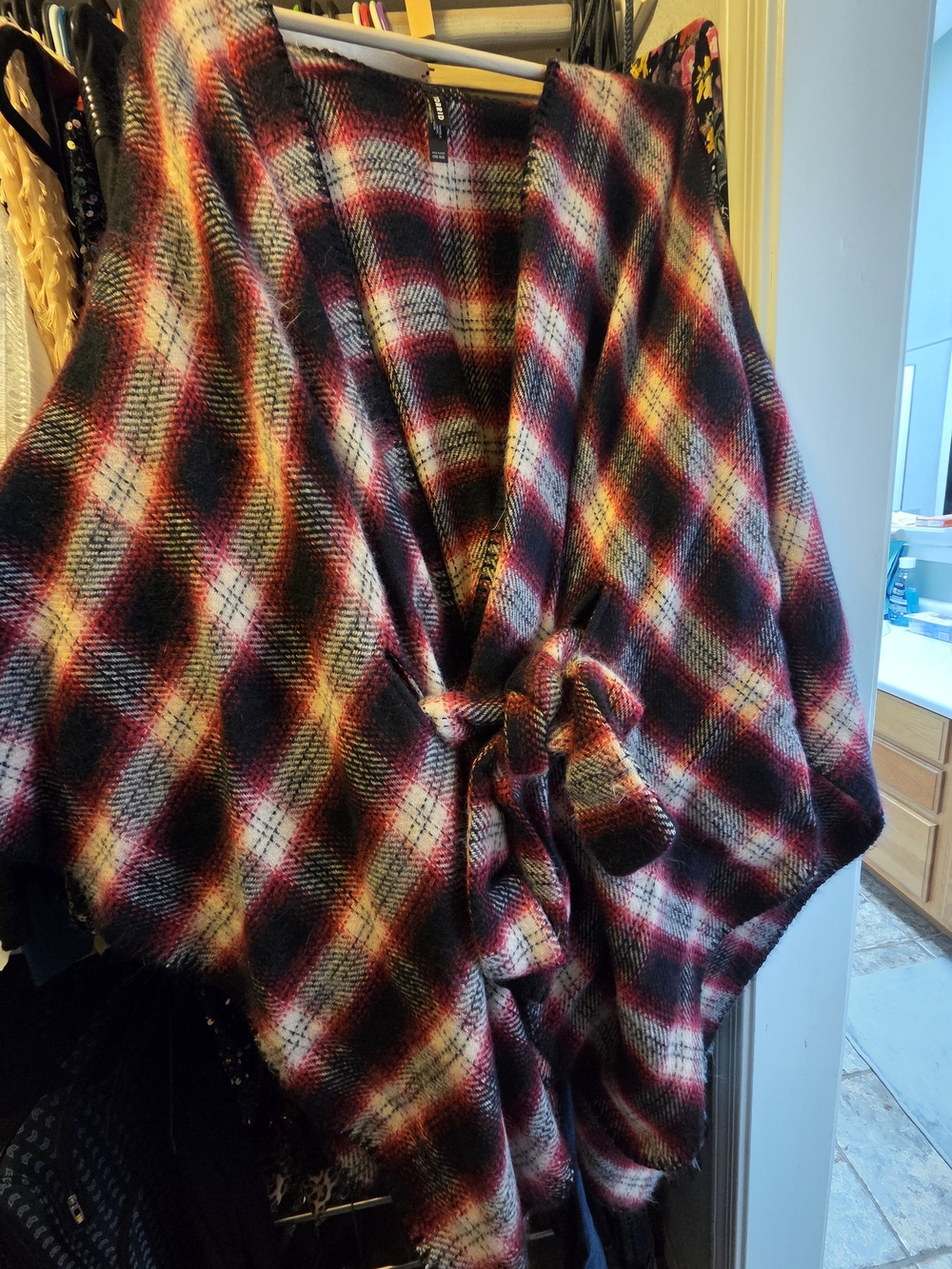 Torrid Multicolor Plaid Tie-Front Poncho, Flannel, Free Size